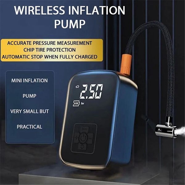 Auton langaton digitaalinen näyttöpainepumppu Kannettava langaton ilmapumppu Rengaspainepumppu Virtapankkitoiminnolla（Musta）