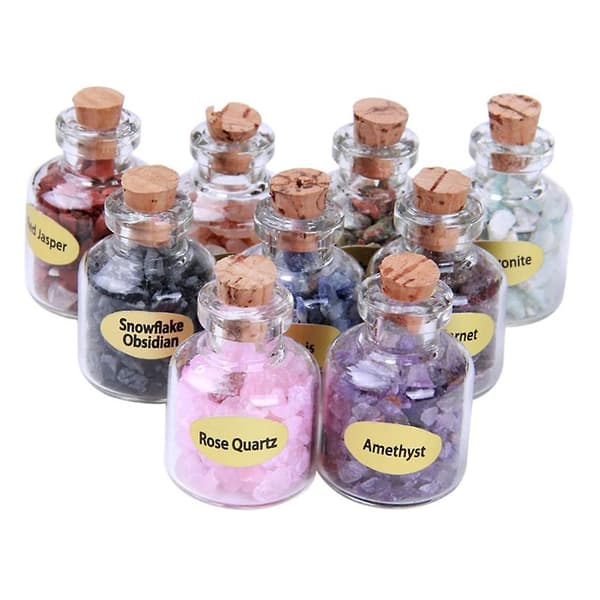 9 Mini Ædelstensflasker Chip Krystal Healing Tumbled Gem Reiki Wicca Sten Sæt