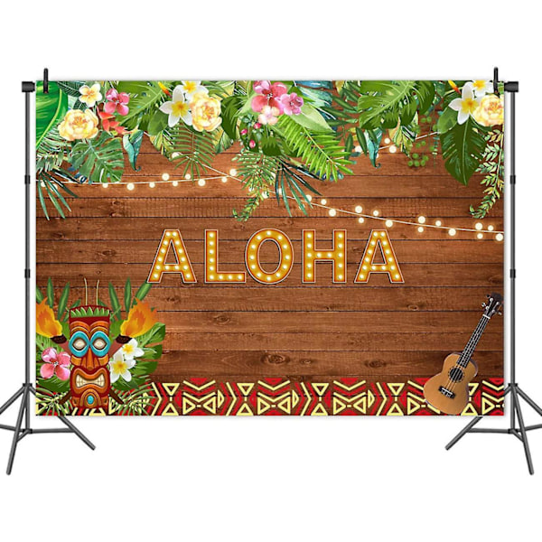 7x5ft Aloha Party Bakgrund Sommar Tropisk Hawaii Luau Blommor Träskulptur Blommig Bal Dekoration Bakgrund Grattis På Födelsedagen Barn Dusch Banner