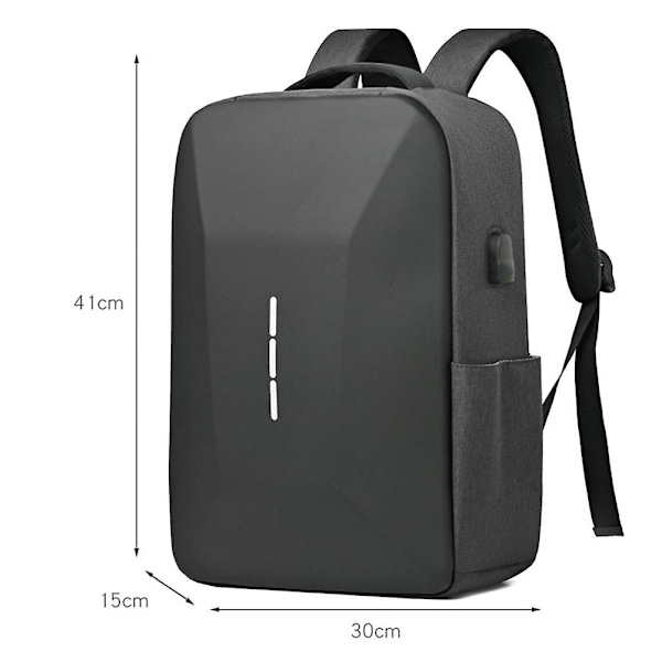 Herre Casual Ryggsekk med USB-ladeport Anti-tyveri Hard Shell Bærbar PC-veske for Utendørsreiser (Grå)