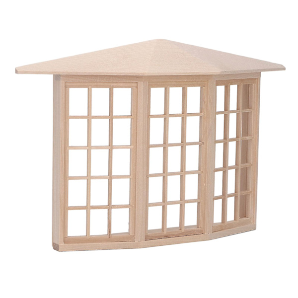 1/12 Dukkehus Karnap Vindue Udsøgt Miniature Træ 45 Graders Hjørne 3 Sidet Vindue Model til DIY