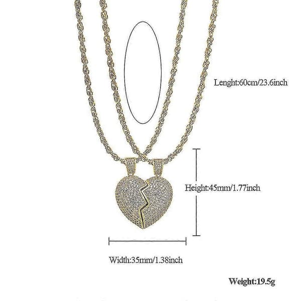 2-i-1 Hjärta Patchwork Halsband Hip Hop Stil Hänge Herr- och Damaccessoarer (Guld Silver Patchwork Par)