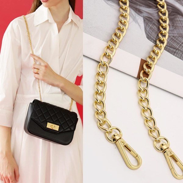 (Guld) - 1 stycke, 120 cm handväska Kedjebyte med svart lädersnöre för handväskor, plånböcker, ryggsäckar