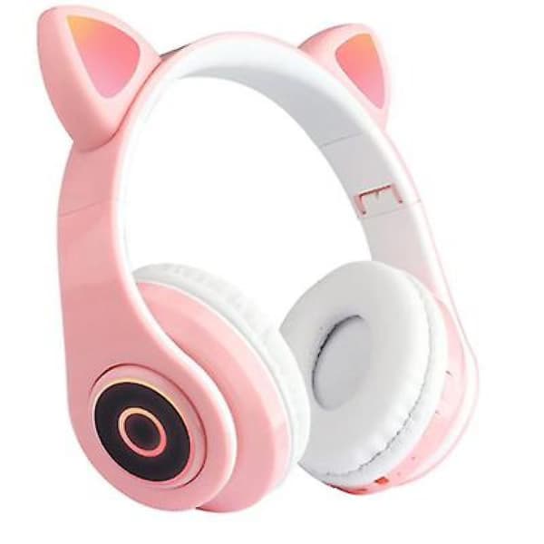 Trådløst kattehovedsæt Bluetooth-hovedsæt LED-hovedsæt til børn og piger (pink)