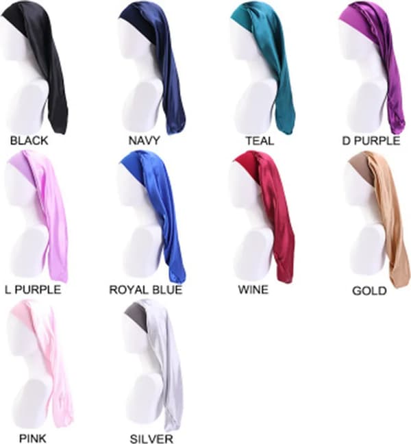 Lång satin mjuk nattmössa huvudbonad för långt hår, elastiskt band sovhatt dubbla lager satin silke sovhatt för kvinnor med flätor, dreadlocks, lockar