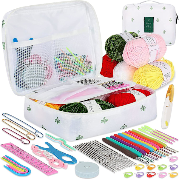 Dww-Crochet Kits for Adults Beginners, Includes 0.6mm 6mm Ergonomic Metal Crochet Hooks, Knitting Accessories and Cactus Case, T Set