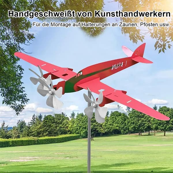 Metallflygplan Vindflöjel, 3D Rostfritt Rött Flygplan Vindspel, Trädgårdsdekoration