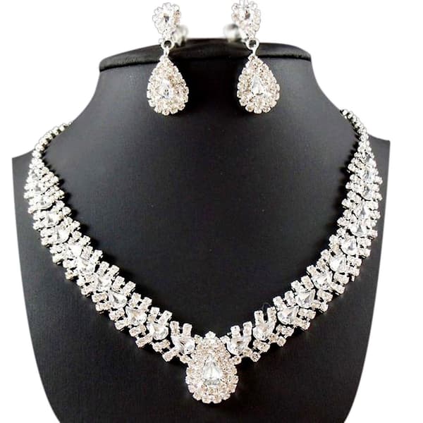 2 Set Smyckesset för Kvinnor för Bröllop - Hängande Blixt Halsband Örhängen Strass