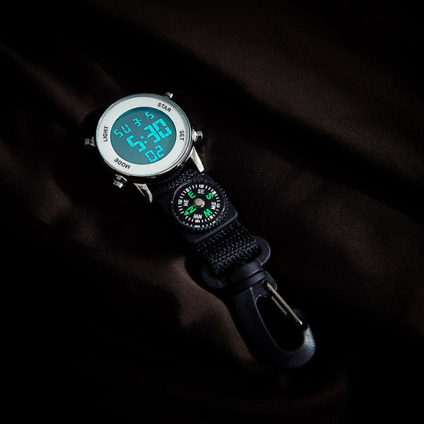 Svart lättviktsryggsäck digital watch karbinhake utomhus bältesspänne portabelt watch lämplig för vandring och bergsklättring