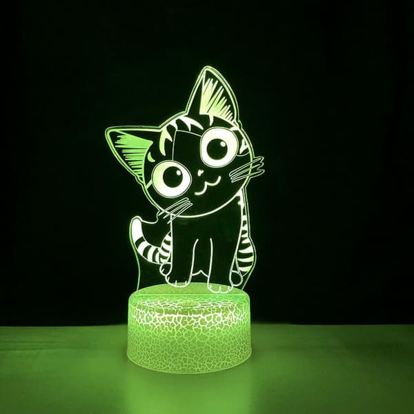 LED Natlys Anime Kat 3D Illusion Lampe med R
