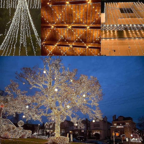 2 stk 72ft 200 LED solcellelyssnor, utendørs superlyse solcellelys til jul, 8 stiler