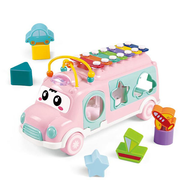 Baby leksak bil med säkerhetsklubba Baby Xylofon Form sorter leksak, lämplig för småbarnrosa（Rosa）
