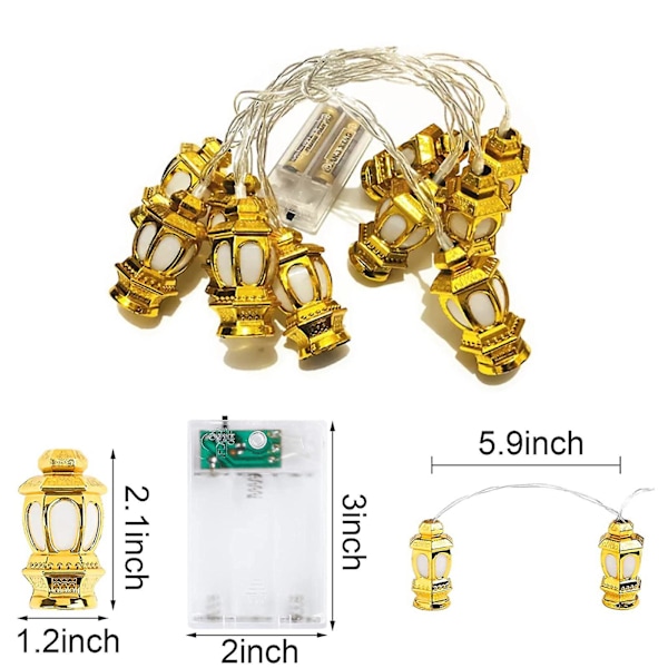 10 LED Ramadan Eids ljusslinga 65 tum 3D oljelampa hemdekor LED ljusslinga inomhus utomhus för hemträdgårdsdekoration (flerfärgad)