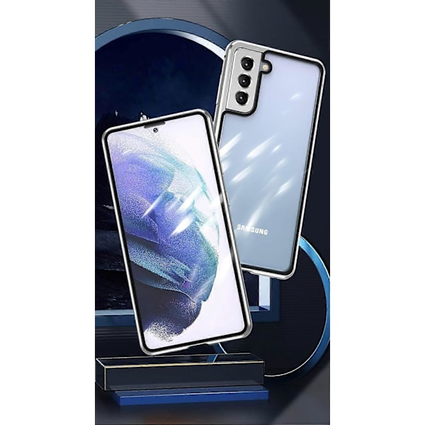 Säkerhetslås Galaxy S23 Plus 6,6 tum Skal Magnetisk Adsorption Stötsäker Aluminium Bumper Dubbelsidigt Skal Härdat Glas Skydd (Grön)