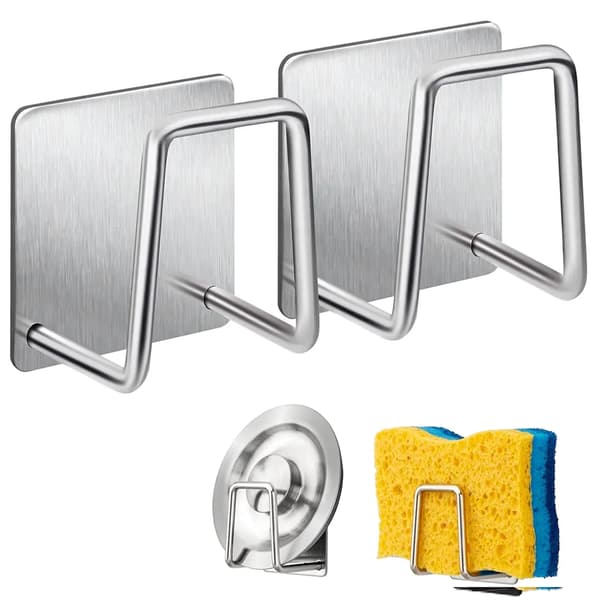 2-pack Svamphållare - Diskborsthållare av 304 rostfritt stål, självhäftande (borstad silver)