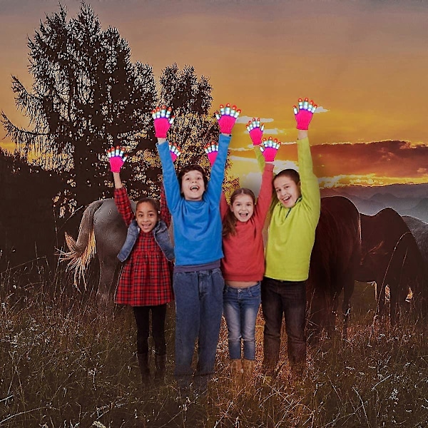Ljusupplysta Handskar LED-Handskar Rave Coola Leksaker Presenter till Barn Tonåringar Pojkar Flickor Julstrumpor Festfavoriter (Åldrar 10-16, Rosa)
