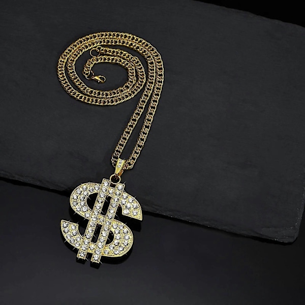 Guldfärg Dollar Tecken Halsband för Män med Kubansk Länk, Hip Hop Pengar Dollar Hänge Krage Party Smycken（NC-1400G）