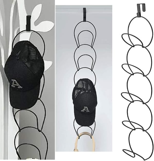 2 stk hatteknagger, hatteknagger i jerntråd for 5 hatter, hatteutstillingsstativ, baseballcapsholder, håndklestativholder (svart)