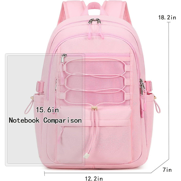 Resväska för bärbar dator med flickors helgresor Fritidsdag Semester Ryggsäck Unisex 15,6 tum Skola Söt Lätt Hög kapacitet Present Boken Ryggsäck (Rosa)