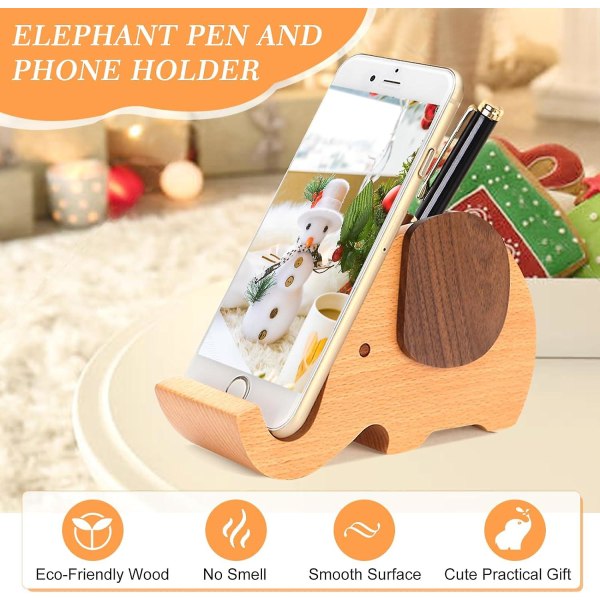 Pennhållare elefantpresent i trä mobiltelefonhållare pennhållare skrivbordsförvaring dekoration Julfödelsedagspresent