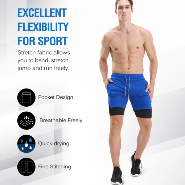 2-i-1 löparshorts med handduksslinga för män Snabbtorka träningsshorts med fickor för gymträning
