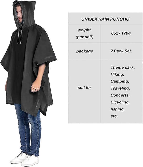 2-pack regnponcho för dam och herr med dragsko huva för vuxna