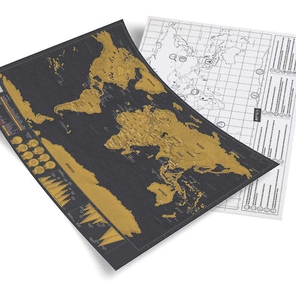 Skrapa av världskartan för resenärer, svart och guldkarta 82 X 59 Cm
