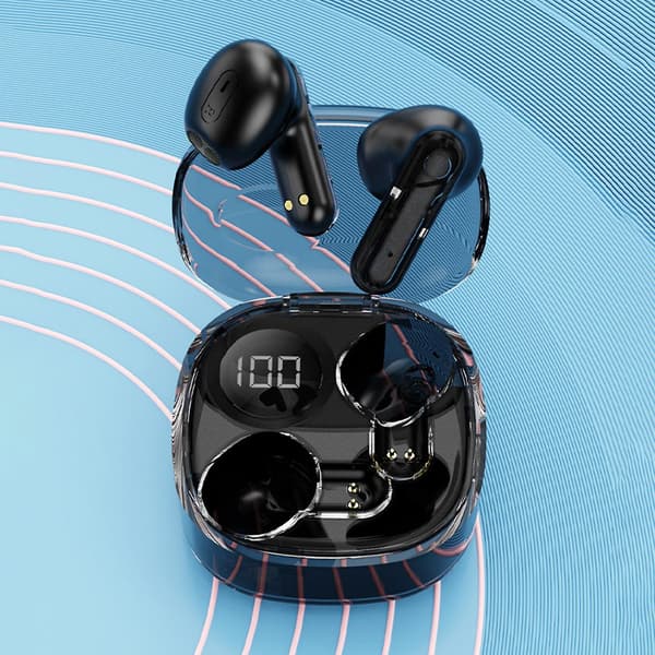 Intelligent Digital Display Bluetooth-øretelefoner HIFI-lydkvalitet Ægte stereolyd Transparent opladningsetui Bluetooth-øretelefoner