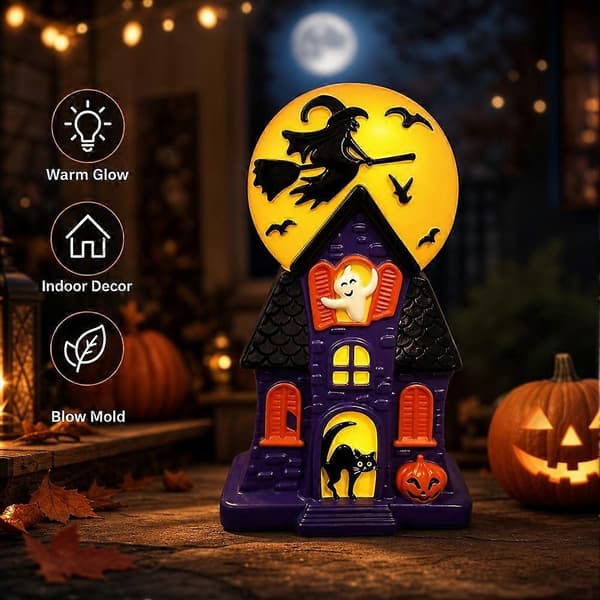 Halloween-spøkelseshus-statue i harpiks med heks og spøkelse til borddekorasjon large