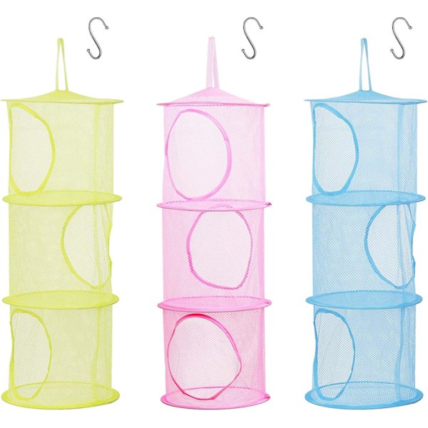 3 Pcs Kid's Storage Net, Foldable Mesh Hanging Toy Storage Basket With Plush Toys Small Clothes Ling