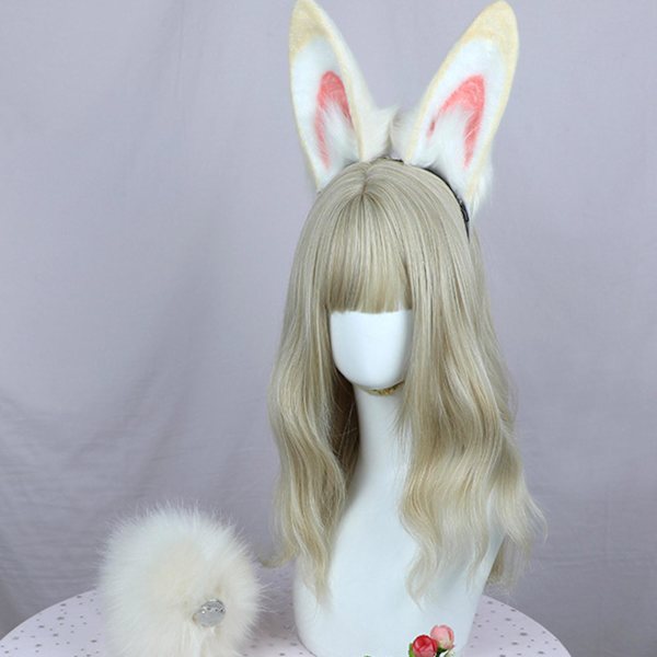 Stilfulde kaninører pandebånd og hale plysset Halloween Cosplay til kvinder piger（Hvid sort）