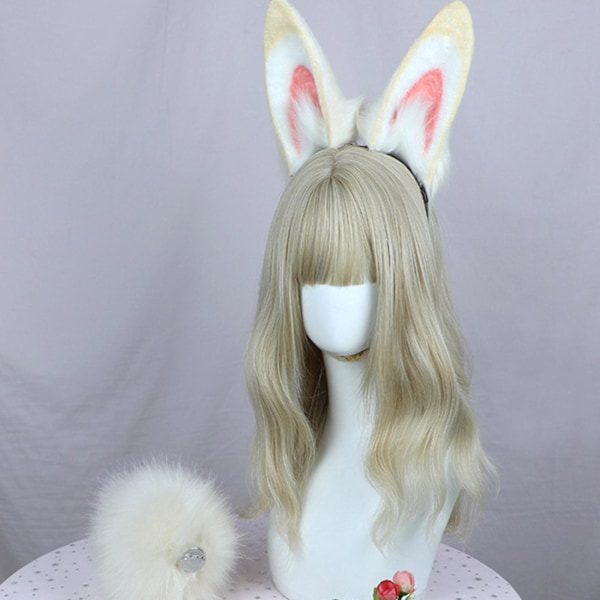 Tyylikäs pupunkorvat -panta ja häntä turkis Halloween Cosplay naisille ja tytöille (valkoinen musta)