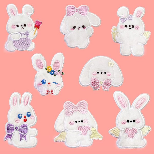 Dww-8 Pieces Rabbit Embroidery Iron-on Patch, Embroidery Sticker Iron on Patches Sew-on Ecusson Stickers for Clothes, Backpacks, Jeans, Hat