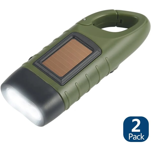 Ficklampa, 2-pack LED-ficklampa, handvev solkarbinhake ficklampa för camping utomhusklättring vandring - Grön