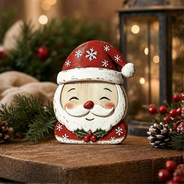 Julepynt til bordet - Rustikk juledekorasjon for peishyller og hyller Santa