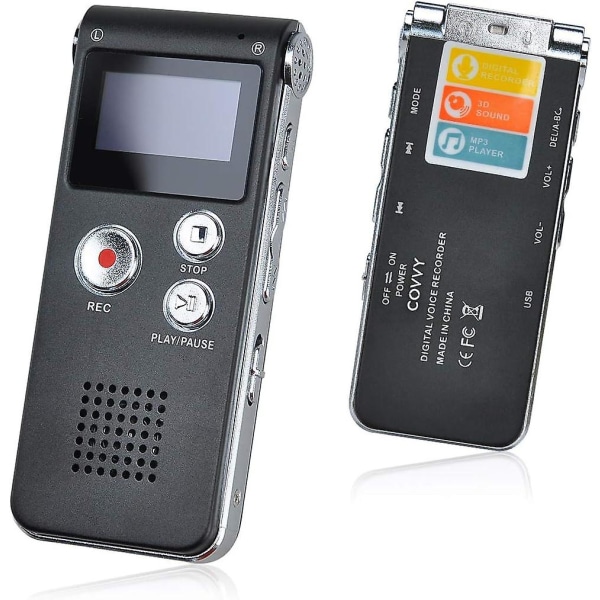 Bärbar digital röstinspelare Ljudinspelare LCD Röstinspelare Mp3-spelare - 8gb (svart)