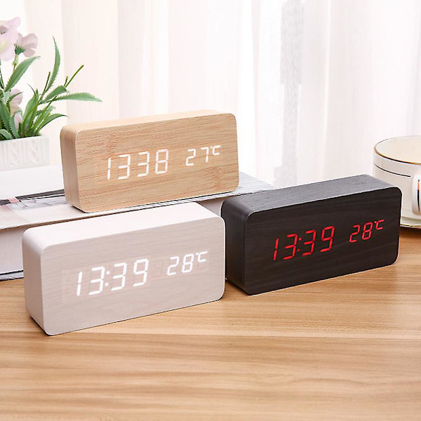 2024,Electronic alarm clock fashion wood alarm clock-0-Wood color - red light