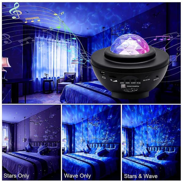Led-stjerneprojektor nattlys, galakseprojektorlys med Bluetooth-musikk