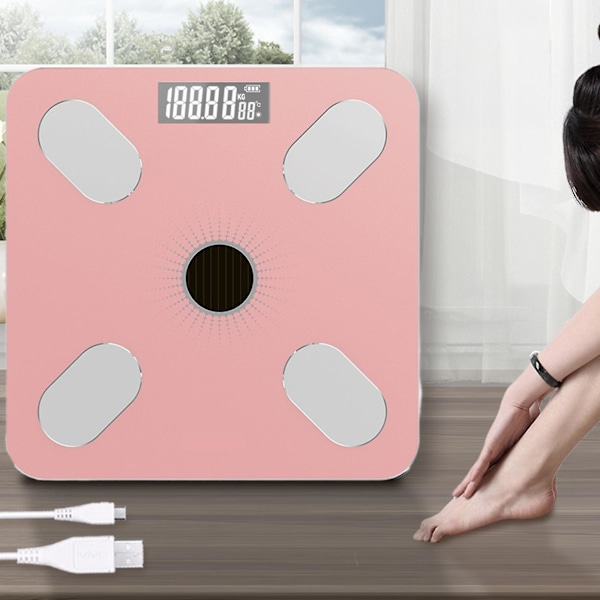 Cale -kehon painon ja rasvaprosentin mittaukseen - ei paristonvaihtoa - aurinkovoimalla toimiva digitaalinen älykäs kylpyhuonevaaka - Bluetooth-yhteydellä varustettu kehonkoostumuksen monitori sovelluksella