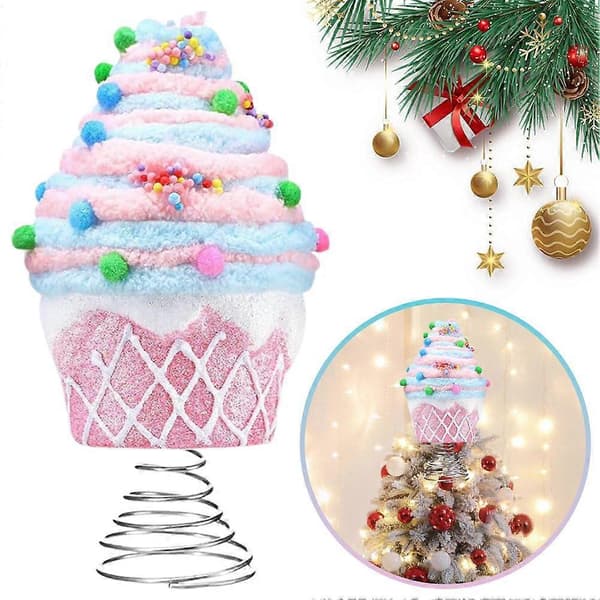 Färgglad julgranstopp i desserttema, pastellfärgad prydnad, rosa cupcake 1pcs