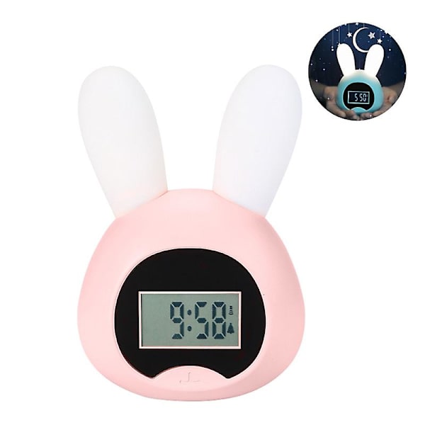 Led barnklocka, Usb kanin väckarklocka, sänglampa väckarklocka, digital väckarklocka（Rosa）