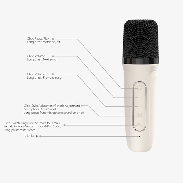 Bluetooth-högtalare Trådlös mikrofon Hemmastereo Karaoke-maskin（En storlek，Vit）