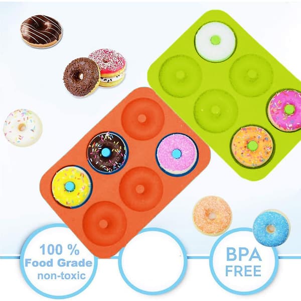 2 stk. silikone donutforme - Non-stick donut bageplade til kage, kiks, bagels og muffins