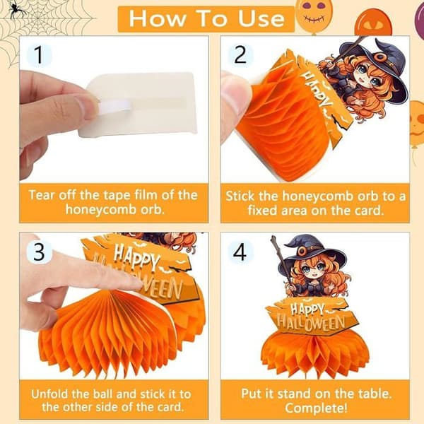 Sett med 9 bikake-midtpunkter til Halloween, gresskar, heks, spøkelse, 3D bikake-borddekorasjoner. hvit XXS