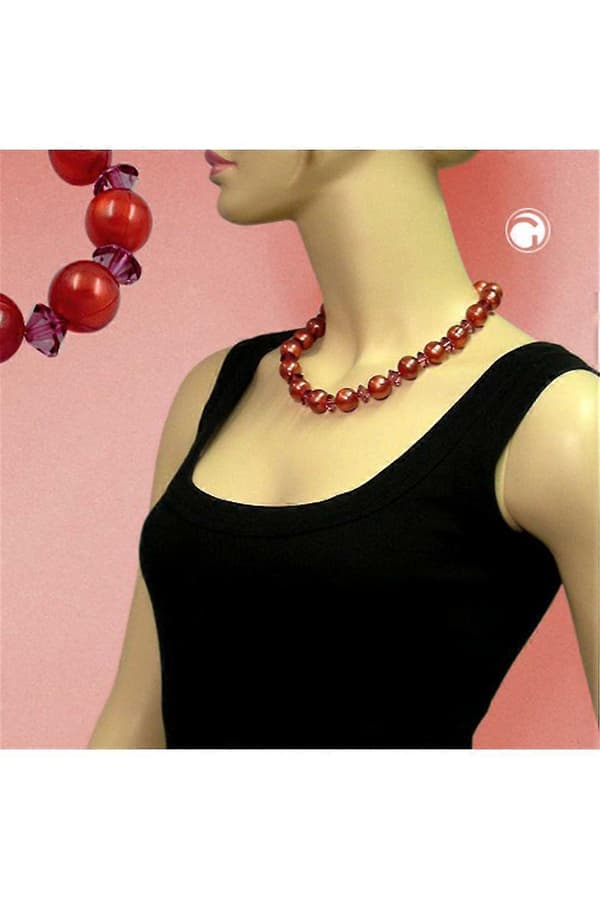 Halsband Pärlor 18mm Rödbrun 50cm - Gl02341