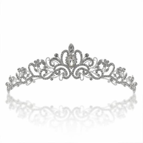 Brudebryllupskrone og tiara med krystaller til brudehårstilbehør Sølv Hart Tiara til kvinder og piger
