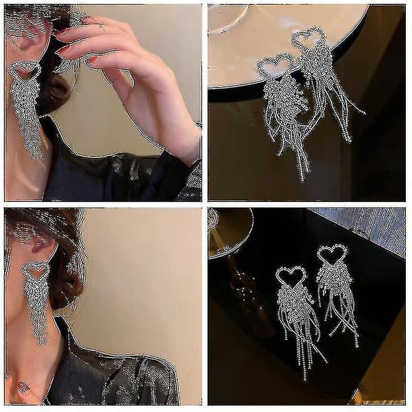 Kærlighed Hjerte Krystal Dråbe Øreringe Til Kvinder Bijoux Lang Kvast Rhinestone Dangle