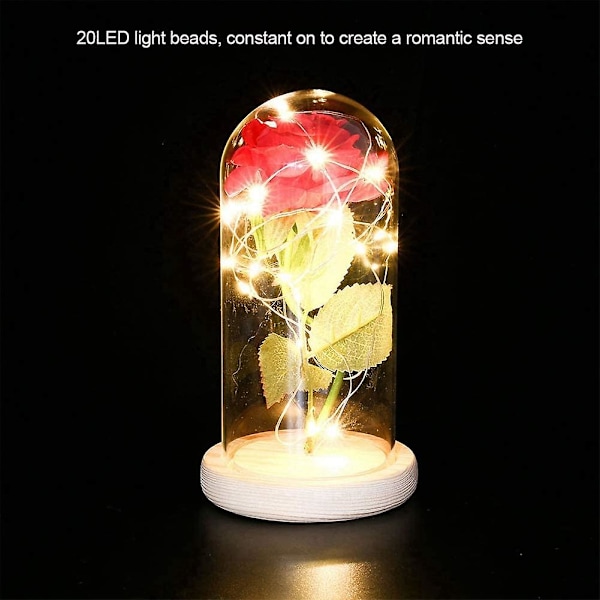 Glass Dome Preserves Roses, Imitation Rose Glass Lampshade Night Light With Wooden Base