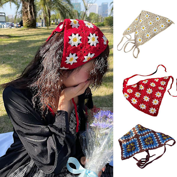 Nyhet Kvinnor Triangel Bandanas Turban Virkad Hårband Med Seriefigur Mönster（Beige）