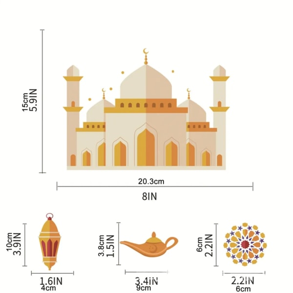 9 ark (196 stycken) Ramadan-fönsterklistermärken Islamiska dekaler Eid-väggklistermärken Månstjärnor Dekorativa klistermärken